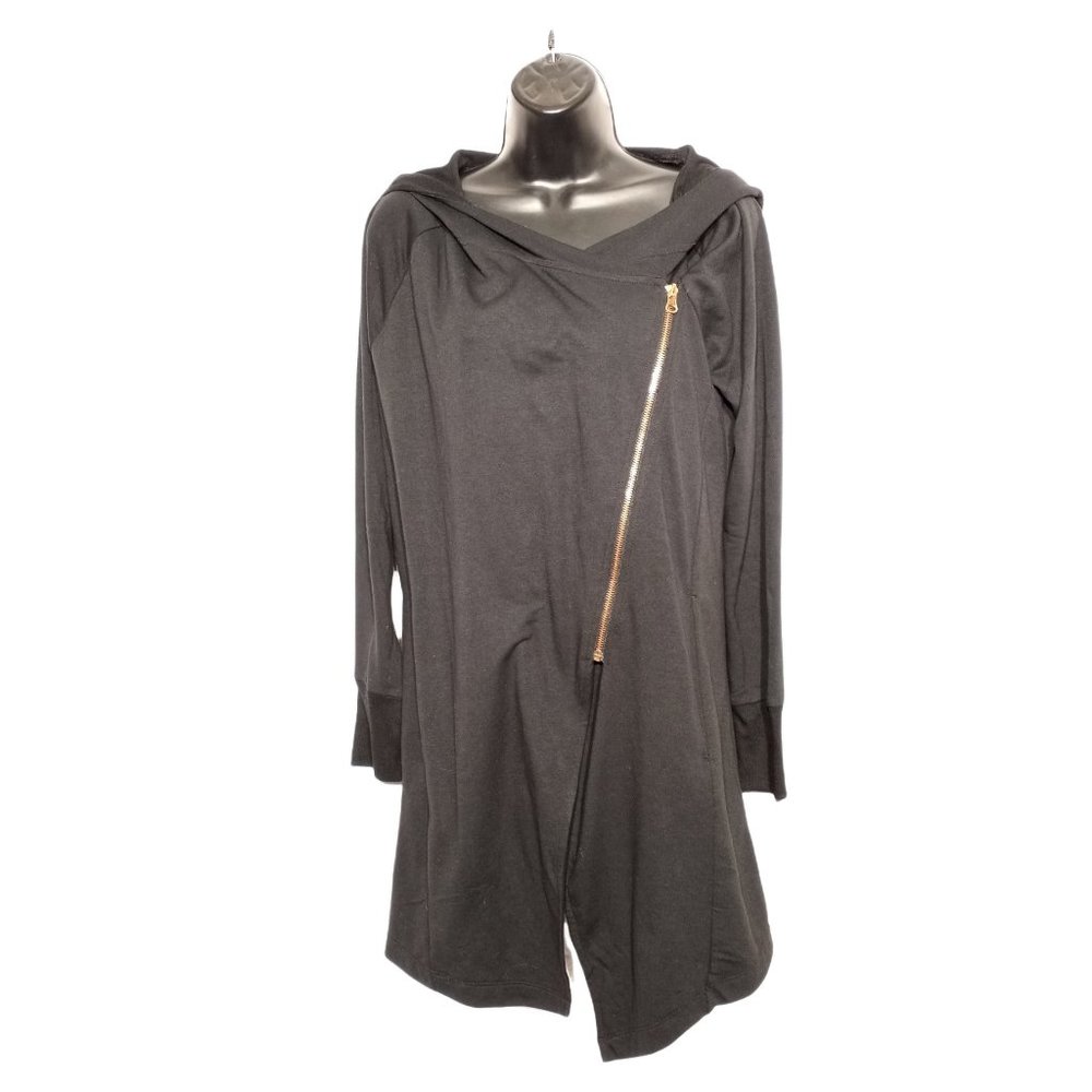 Final Sale Onzie Womens Black #627 Hooded Long Asymmetrical Wrap Jacket Size S/M